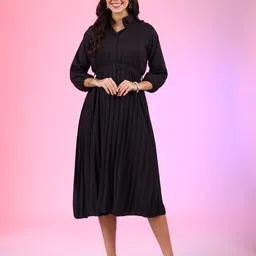 Raiyani Enterprise Women Shirt Collar Fit & Flare Midi Dress-picture-37