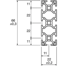 FlexLink Silver Aluminium Profile Strut 22 x 66 mm 5.6 mm Groove 1000 mm Length, XDBM 1X22X66 image 3