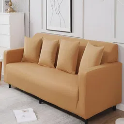 HOKIPO Brown 4 Seater Elasticated Sofa Cover With Arms image 2