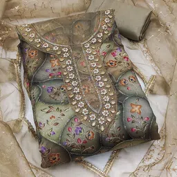 MANVAA Embellished Organza Unstitched Dress Material image 5