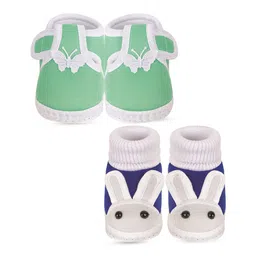 NESKA MODA Kids Pack of 2 Rabbit Face Cotton Booties image 3