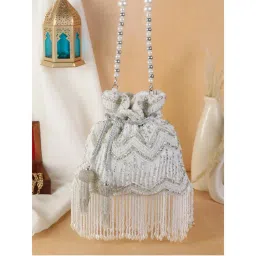 SWISNI Womens White Embroidered Potli Bag-picture-28