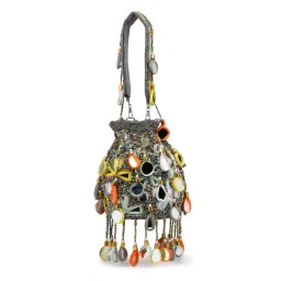 Anekaant Tipify Grey and Multi Mirror Work Embellished Fabric Potli image 4