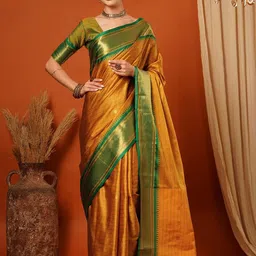 SILKWEAR Woven Design Checked Print Zari Paithani Saree image 5