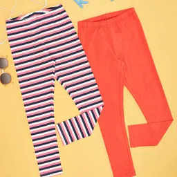 YU by Pantaloons Pack Of 2 Striped & Solid Leggings - Multi Colour-picture-27