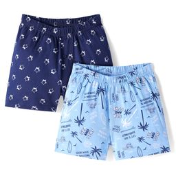 Honeyhap Premium 100% Cotton Knit Bio Finish Boxers With Beach Theme & Star Print Pack of 2 - Baltic Sea & Navy Peony-picture-46