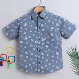 BAATCHEET Cotton Half Sleeves Blossom Printed Shirt - Blue-picture-12