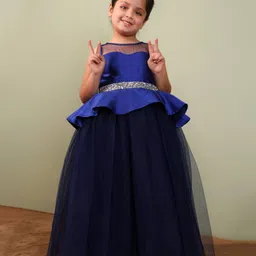 toy balloon kids Toy Balloon Sleeveless Gota Lace Embellished Peplum Style Gown - Navy Blue-picture-14