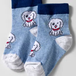 Mustang Cotton Knit Ankle Length Socks With Puppy Design - Light Blue-image-69