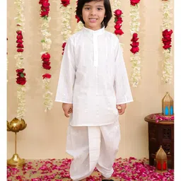 BownBee Pure Cotton Woven Full Sleeves Glitter Striped Dhoti Kurta Set - White-picture-32