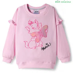 Babyoye Disney Terry Knit Full Sleeves Drop Shoulder Sweatshirt with Ruffles & Marie Graphics - Pink-picture-11