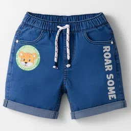 Babyhug Denim Mid Thigh Short With Stretch & Text Print - Navy Blue-picture-10