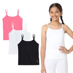 Plan B Cotton Elastane Knit Pack Of 3 Sleeveless Solid Camisoles - White Black & Bubblegum Pink-picture-29