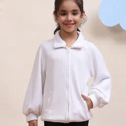 Spunkies Cotton Woven Full Sleeves Solid Light Winter SweatJackets - White-picture-23