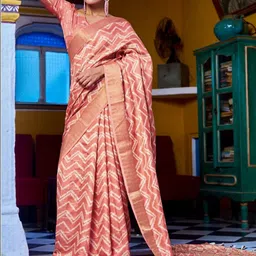 KALINI Woven Design Zari Silk Blend Handloom Leheriya Saree image 4