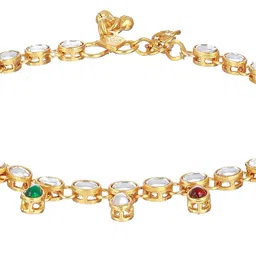 Anouk Women Green & Red Kundan Studded Gold-Plated Anklets image 3