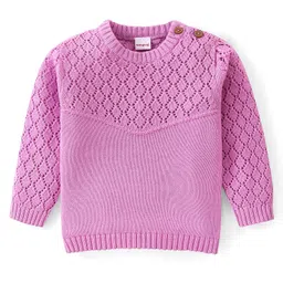 Babyhug Cotton Knit Full Sleeves Pullover Sweater Set With Cable Knit Design & Cap - Mauve image 2