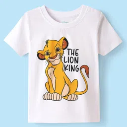 Babyhug Disney Single Jersey Knit Half Sleeves Shorts Night Suit with Lion King Graphics - White & Yellow image 2