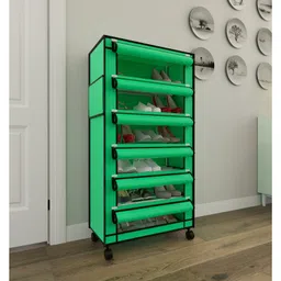 Fabura 6 Layers Shoe Rack With Wheels In Green Color image 2