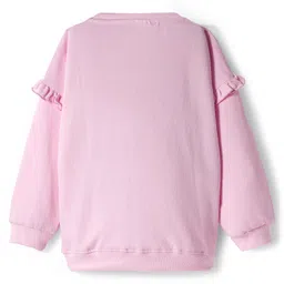Babyoye Disney Terry Knit Full Sleeves Drop Shoulder Sweatshirt with Ruffles & Marie Graphics - Pink image 2