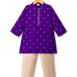 Babyhug Woven Full Sleeves Foil Printed Kurta Pajama Set- Purple image 2