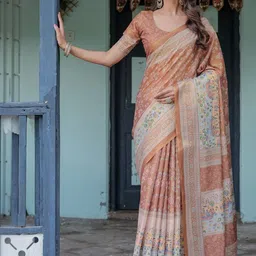 MAHARANI COUTURE Floral Printed Pure Cotton Jamdani Saree-picture-35