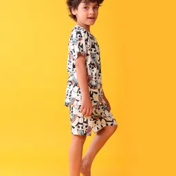 Anthrilo 100% Organic Cotton Knit Half Sleeves Panda Printed Tee & Coordinating Shorts Set - White image 4