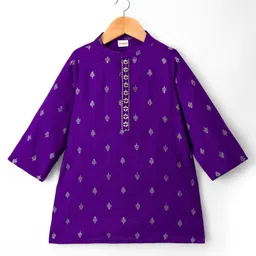 Babyhug Woven Full Sleeves Foil Printed Kurta Pajama Set- Purple image 3