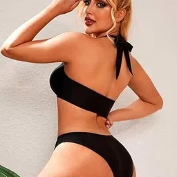 Toomley Halter Neck Cut-Out One Piece Swim Bikini Set with Ring Detailing image 3