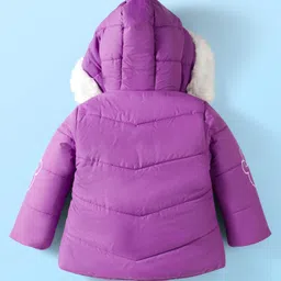 Babyhug Disney Woven Full Sleeves Hooded Padded Jacket With Minnie & Friends Graphics & Fur Detailing - Purple image 4