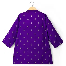Babyhug Woven Full Sleeves Foil Printed Kurta Pajama Set- Purple image 4