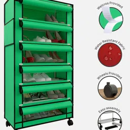 Fabura 6 Layers Shoe Rack With Wheels In Green Color image 5