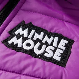 Babyhug Disney Woven Full Sleeves Hooded Padded Jacket With Minnie & Friends Graphics & Fur Detailing - Purple image 5