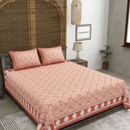 CLOTHOLOGY Brown & White Floral 180 TC King Bedsheet with 2 Pillow Covers-picture-15