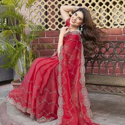 The Textile Hub Women Ethnic Motifs Embroidered Silk Blend Saree image 2