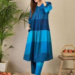 Indo Era Women Printed A-Line Kurta & Trousers Co-Ords Set-picture-10