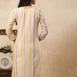 AUZAAI COLLECTION Pack Of 2 Embroidered Round Neck Thread Work Pure Cotton Straight Kurta image 2