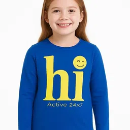 fashion breeze Kids Blue Typography Printed Long Sleeves T-shirt-image-57