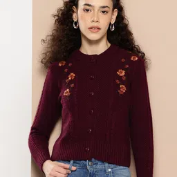 CLAPTON Women Floral Woollen Crop Cardigan-picture-33