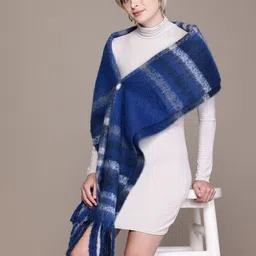 Cayman Striped Tasselled Woolen Stole With Fuzzy Detail image 4