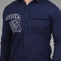 D Finish Smart Typography Printed Spread Collar Cotton Casual Shirt image 3