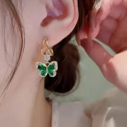 SIVA BY ANIKA Rhodium-Plated Artificial Stones Studded Korean Quirky Drop Earrings image 1