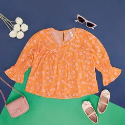 Pantaloons Junior Full Sleeves Floral Printed Top - Orange-picture-19