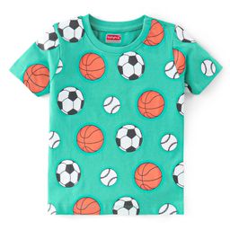 Babyhug 100% Cotton Knit Half Sleeves T-Shirt with Ball Graphics - Green-picture-39