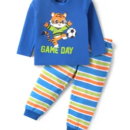 Babyhug Cotton Knit Full Sleeves Night Suit with Tiger Print & Stripes - Blue-picture-20