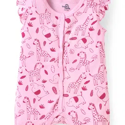 Doodle Poodle Interlock Knit Frill Sleeves Romper with Animal Print - Pink-picture-14