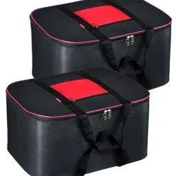 Storite 2 Pack Nylon Big Underbed Storage Bag Moisture Proof Cloth Organiser with Zippered Closure and Handle(BlackRed, 54x46x28cm) Rectangular image 1