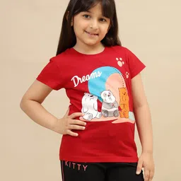 Kidsville We Bare Bears Featuring Half Sleeves Characters Printed Tee - Red-picture-11