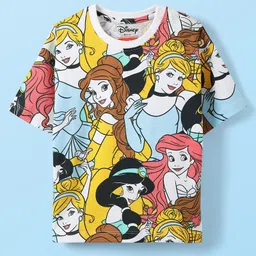 Babyhug Disney Single Jersey Knit Half Sleeves T-Shirt with Disney Princess Graphics - Multicolor-picture-33