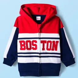 Babyhug Cotton Knit Full Sleeves Hooded Sweatjacket With Boston Embroidery - Multicolor image 1